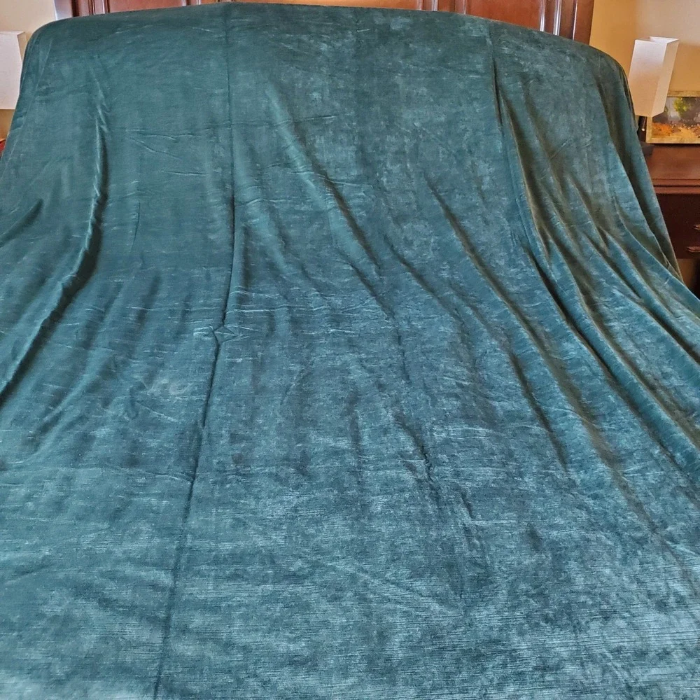 Dark Teal Green Velvet Curtain Panels 2 Piece Set with Tiebacks 96x112 Grommet